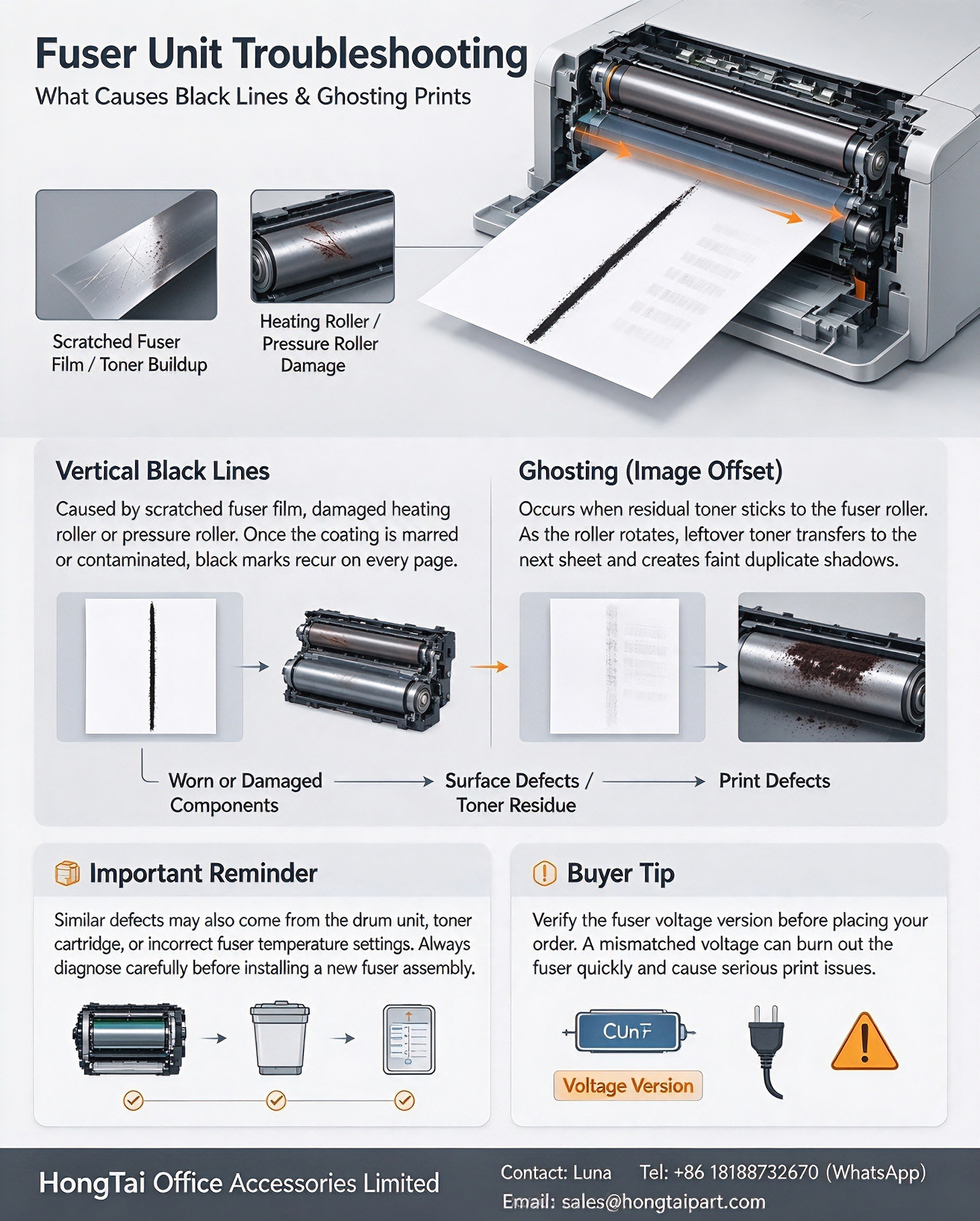 Najnowsze blogi firmy Fuser Unit Troubleshooting: What Causes Vertical Black Lines & Ghosting on Laser Prints